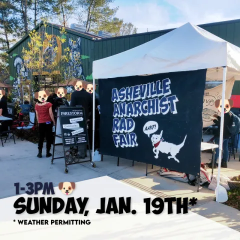 Banner and tent outside bookstore