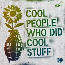 stencil graffiti of grenade with flower and title "Cool People Who Did Cool Stuff"