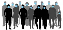 No "End" in Sight A silhouette crowd wearing blue masks