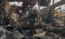 A Ukrainian soldier stands in the ruins of the Azovstal metalworks in Mariupol, Ukraine. Photograph: Dmytro Kozatsky A Ukrainian soldier stands in the ruins of the Azovstal metalworks in Mariupol, Ukraine. Photograph: Dmytro Kozatsky