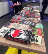 Solidarity’s library of political and historical text, each surrounding socialist, anarchist and Marxist teachings. (Screenshot from Solidarity’s Instagram page)