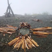 Sticks and rocks in the shape of an owl.