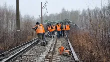 Repair work at the site of the freight train derailment in the Ryazan region. November 2023.  Repair work at the site of the freight train derailment in the Ryazan region. November 2023.